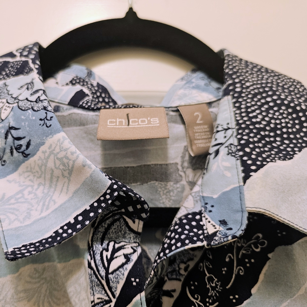 Chico's Navy and Light Blue Patchwork Button Down… - image 6